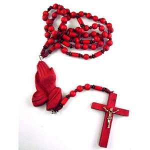    Good Wood Kanye West 3D Praying Hand Rosary Red 40 Jewelry