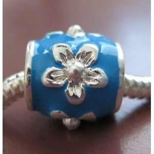 B74 Blue Enamel Flower Bead Fits Pandora Chamilia Biagi Style Bracelet