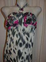 BFS04~NEW NWT ADICTION Pink Ivory Floral Motif Halter Maxi Dress 