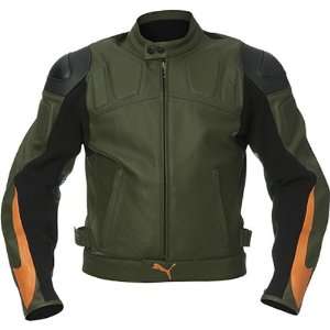 Puma Leather Mens Road Race Motorcycle Jacket   Burnt Olive / Size 60