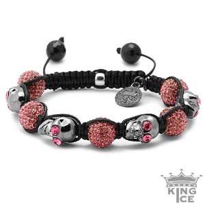    Black Plated 4 Skull Pink CZ Bling Disco Ball Bracelet Jewelry