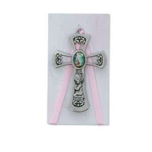  3 G.A Girl Pink Cross Card Baby Crib Medals & Infant Gift 
