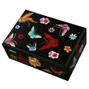 EXP Handmade Black Lacquer Jewelry Box With Mirror   Butterfly 