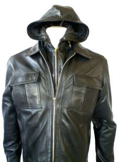 Mens Remove able Hood Bomber Leather Jacket Style M34  