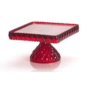 Mosser Glass Elizabeth Square Footed Cake Plate   Red  