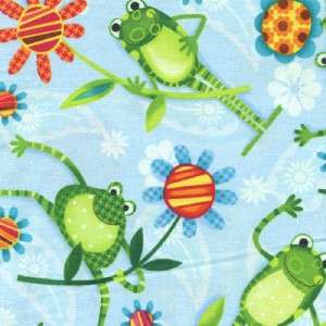 HOPPY DAY FROGS FLOWERS ALL OVER   Cotton Quilt Fabric  