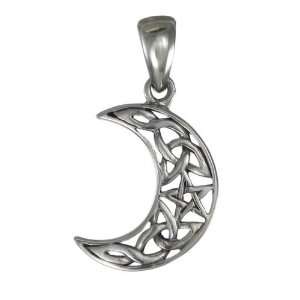    Small Sterling Silver Crescent Moon Pentagram Pendant: Jewelry