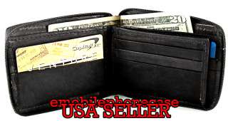 Men Black Genuine Leather Zipper Bi Fold Bi Fold Wallet No9736  