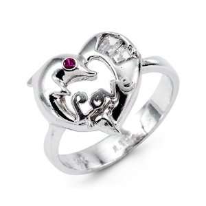    New 14k White Gold Love Heart Dolphin CZ Fashion Ring: Jewelry