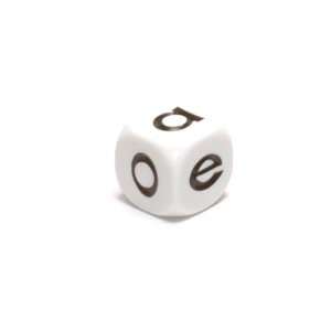  16mm Opaque Vowel Dice, White w/ Black: Toys & Games