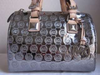   KORS Nickel GRAYSON Monogram Mirror Metallic SM Satchel Handbag  