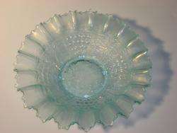   CARNIVAL GLASS GRAPE AND CABLE ICE BLUE MEANDER RUFFLED BOWL 8 3/4