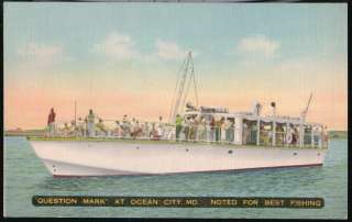   MD Fishing Boat Question Mark ? Vtg Linen Postcard Early Old Maryland