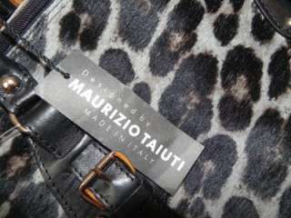 NWT MAURIZIO TAIUTI large black cheetah leopard fur hair leather tote 