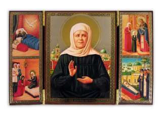 Russian wood icon St Matrona Triptych  