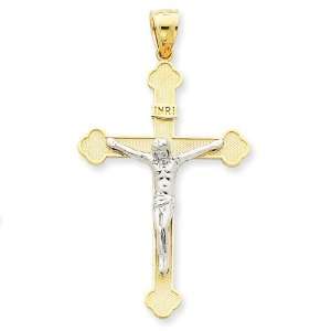  14k Gold Two tone INRI Crucifix Pendant: Jewelry