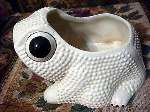   Ceramic Milky White Toad Garden Figurine / Planter   Italy  