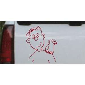Red 16in X 13.3in    Man with his Parakeet Cartoons Car Window Wall 