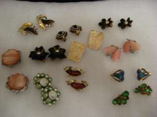   PAIRS VINTAGE CLIP EARRING LOT LISNER RHINESTONE LUCITE BEADED CAMEO