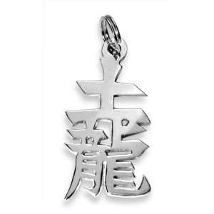   Silver Japanese/Chinese Earth Dragon Kanji Symbol Charm: Jewelry