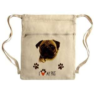  Messenger Bag Sack Pack Khaki Pug I Love My Pug Dog 