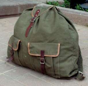 VINTAGE MILITARY CANVAS LEATHER STRAP RUCKSACK BACKPACK SMALL  
