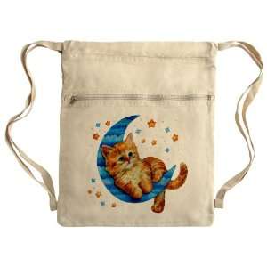  Messenger Bag Sack Pack Khaki Moon Kitten with Stars 