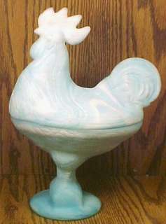 Kanawha Blue Slag Standing Rooster on Nest Art Glass Gorgeous Vintage 