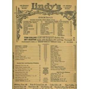  Lindys Menu Broadway NYC 1956 Cheese Cake Guys Dolls 
