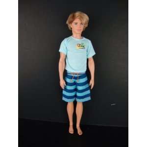  2pc Mens Blue Striped Shorts and Blue T shirt Made to Fit 