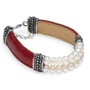   Cultured Pearl Bracelet w/ Adjustable Red Leather Band, 7 8 Jewelry