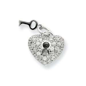  Diamond Cut Key Heart CZ Pendant in Sterling Silver 