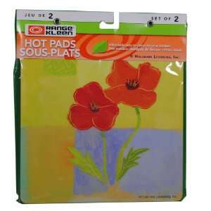  Set of 2 Range Kleen Floral Hot Pads 7 x 7 Poppies