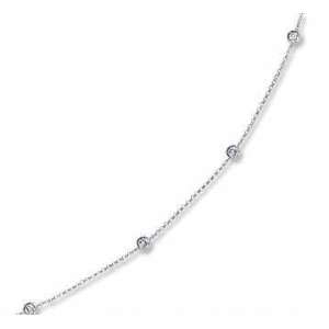    14k White Gold Milgrain Bezel Diamond Ankle Bracelet Jewelry