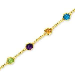    14k Yellow Gold Multi Gem Fashionable Ankle Bracelet Jewelry