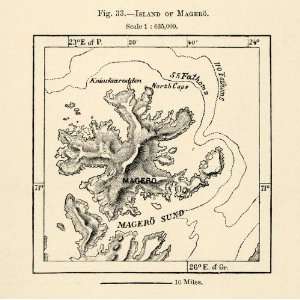  1882 Relief Line block Map Magero Island Norway Scandinavia Map 