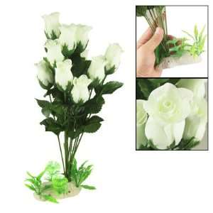   Tank 12 White Rose Flower Design Artificial Plants Decor: Pet Supplies