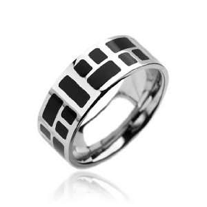  Mens Stainless Steel Ring Band Black With Mozaic Size 11 