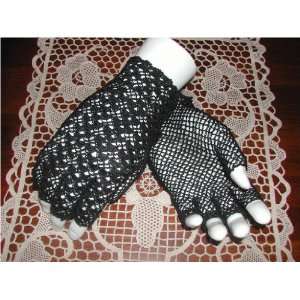  Half Finger Black Silk Crochet Gloves 