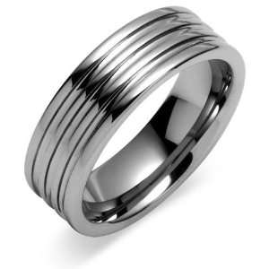 Triple Grooved 8mm Comfort Fit Mens Tungsten Carbide Wedding Band Ring 