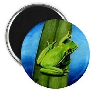  Green Frog on Leaf Original Art 2.25 inch Fridge Magnet 