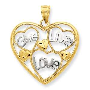  14k Gold & Rhodium Diamond cut Give, Live, Love Pendant 