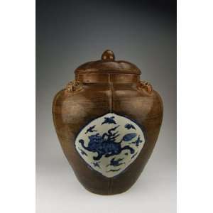  Brown Glaze Porcelain Lidded Pot, Chinese Antique Porcelain, Pottery 