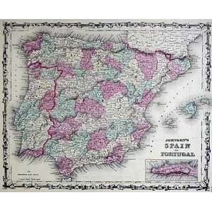  Johnson 1862 Antique Map of Spain & Portugal   $109 