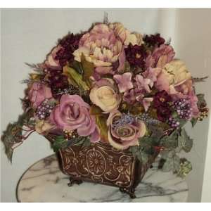   Plum & Cream Peonies and Roses Silk Floral Arrangement