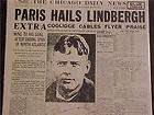 VINTAGE NEWSPAPER HEADLINE~CHARLES LINDBERGH PARIS FRANCE AIRPLANE 