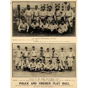 1908 Print New York Firemen Policemen Baseball Game   Original 