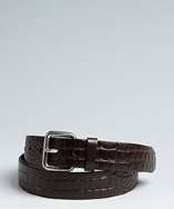 Prada dark brown croc embossed leather belt style# 319068501