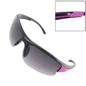   Unisex Black Fuchsia Plastic Arms Half Rimless Sports Style Sunglasses