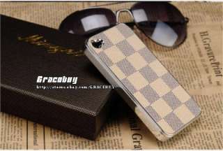 New Deluxe Leather Back Hard Case Cover Checker Pattern For iPhone 4 